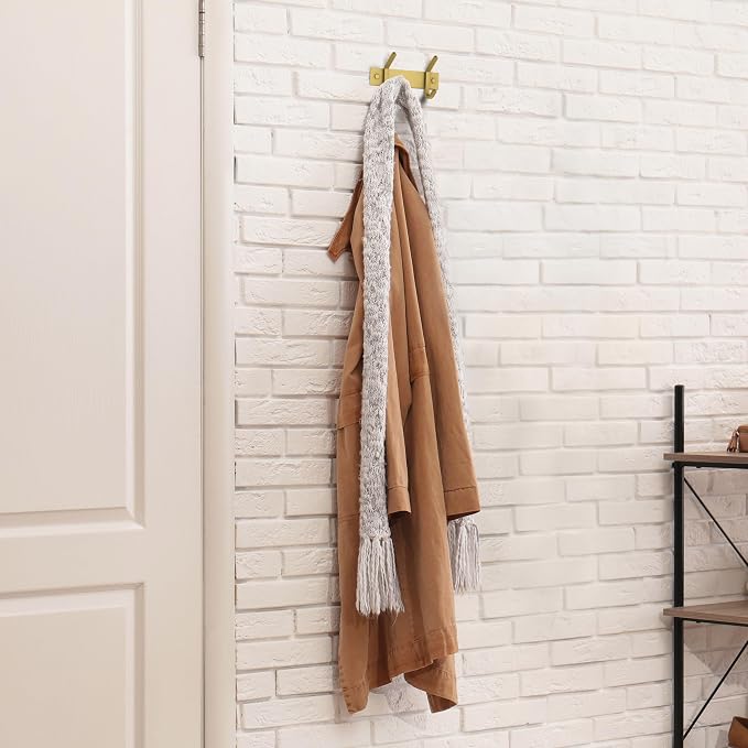 Brushed Gold Small Coat Rack Wall Mount – 6 Inch Stainless Steel Rail with 2 Double Coat Hooks for Entryway, Bathroom, Bedroom, Kitchen – Modern Gold Hook Rack for Coats, Hats, Towels - 2 Pack - Image 5