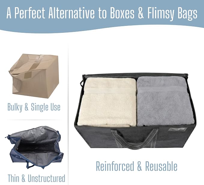 VENO 6 Pack Heavy Duty Moving Bags, Extra Large Storage Bags with Reinforced Handles & Strong Zippers, Foldable & Reusable Moving Box Alternative for Clothes & Dorm Storage - Image 5