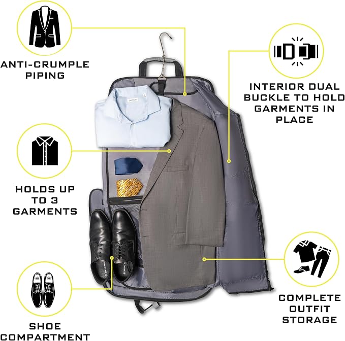 ZEGUR Premium Suit Garment Bag Carry On - Hangs 4 Suits - Travel & Business with Shoulder Strap and Laptop Compartment - Image 4