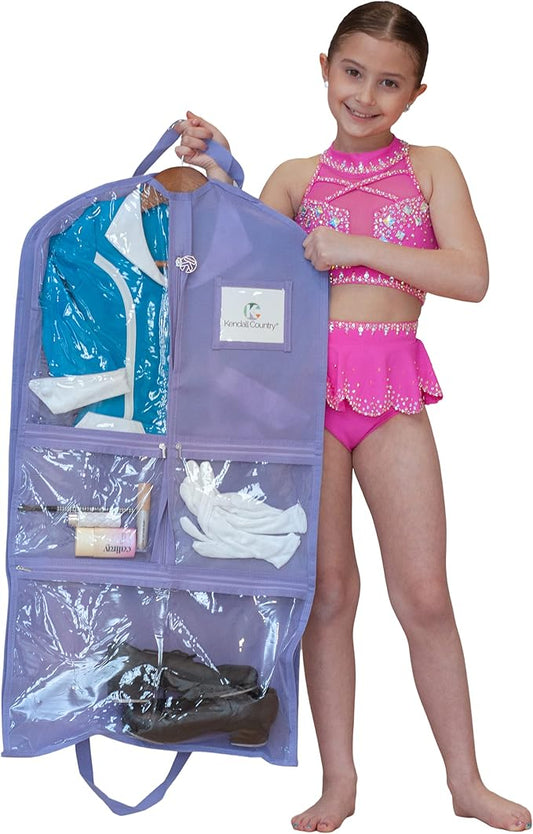 Waterproof Hanging Garment Bag 35 inch Clothes Bag with Gusset, 5 Pockets & Side Zip for Dance Costumes, Skating, Theatre, Beauty Pageants & More. Best for younger performers and small costume pieces. by KendallCountry
