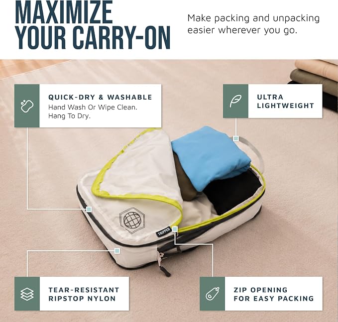 Compression Packing Cubes for Travel, 2-Piece Lightweight Packing Cubes Set for Carry-On Luggage & Backpacks – TRIPPED Travel Gear (White and Green) - Image 8