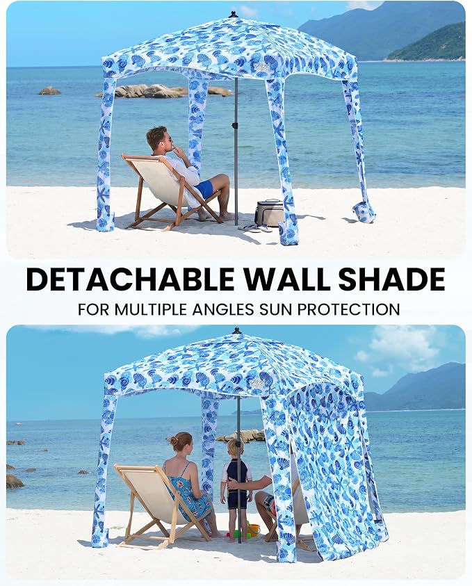 Qipi Beach Cabanas for Sand, Beach Canopy with Sandbags & Side Wall for Family, Easy Set Up Sun Shelter, UPF 50+ UV Protection with Roof Vent - Image 2