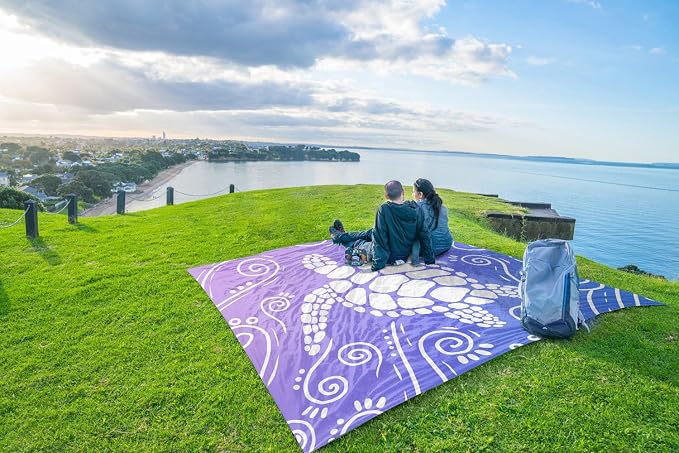 WEKAPO Beach Blanket Waterproof Sandproof Oversized Extra Large Sand Free Beach Mat with Stakes, Storage Bag - Essentials for Outdoor Beach, Picnic (Blue Purple Sea Turtle, 11 X 9 FT (1~10 Person)) - Image 8