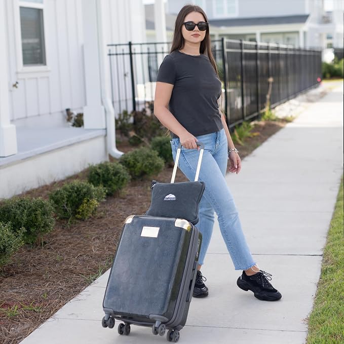 BlueHills Premium Soft Travel Blanket Pillow 2-in-1 Airplane Warm - Gray | 2 in 1 Airplane Blanket Pillow, Hand Luggage Strap & Backpack Clip, Lightweight & Compact, Must Have Essential Travel Gifts - Image 6