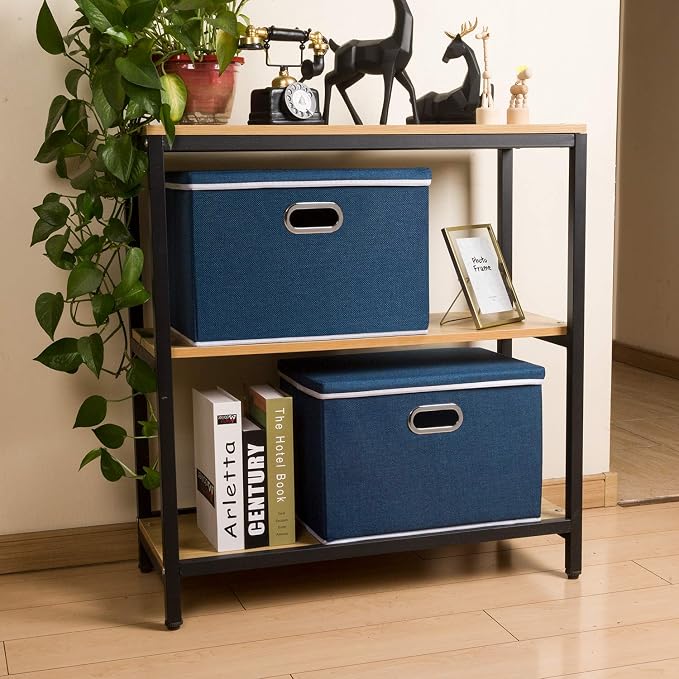 PRANDOM Large Collapsible Storage Bins with Lids [3-Pack] Fabric Foldable Storage Boxes Organizer Containers Baskets Cube with Cover for Home Bedroom Closet Office Royal Blue(17.7x11.8x11.8) - Image 3