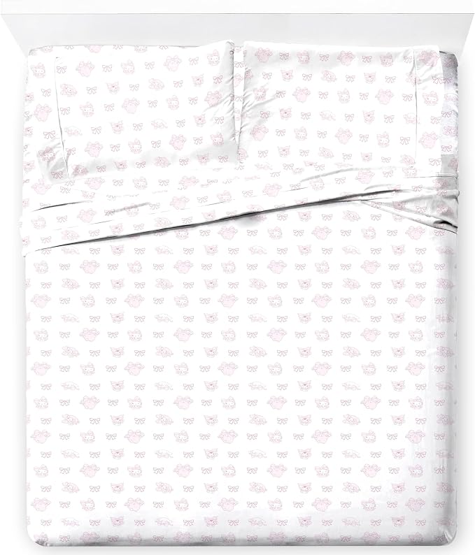 Jay Franco Sheet Set with Fitted, Flat Sheets & Pillow Cover - Ultra-Soft Bedding with Pillowcase for Room Decor, Multi - Hello Kitty, 4 Piece Full by JayFranco