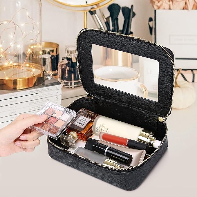 Clear Makeup Bag Women's Waterproof Travel Cosmetic Case and Toiletry Bag Portable Makeup Organizer Bag Car Essential with Zipper (Black, M) - Image 2