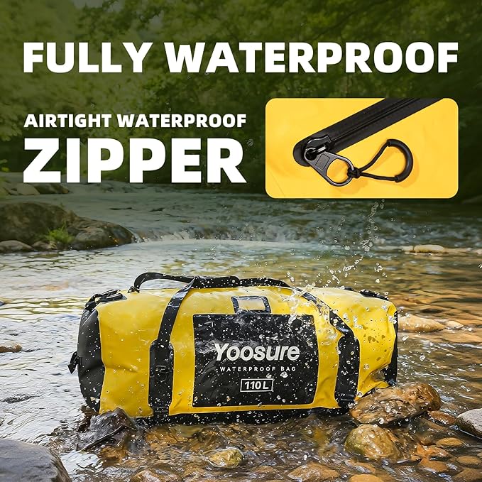 110L Waterproof Duffel Bag 35IN - Airtight Zipper Dry Bags, Extra Large Dry Bag with Straps&Handles for Camping Boating Kayaking Rafting Canoeing Gym Beach Car Roof Storage (Black) - Image 2