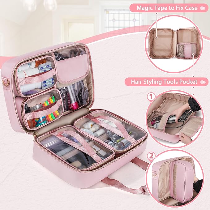 Extra Large Toiletry Bag for Women, Travel Makeup Organizer, Black | Toiletry Bag with 4 Individual Cases, Hair Tool Pocket & Makeup Brushes Compartment, Large Capacity Travel Organizer - Image 3