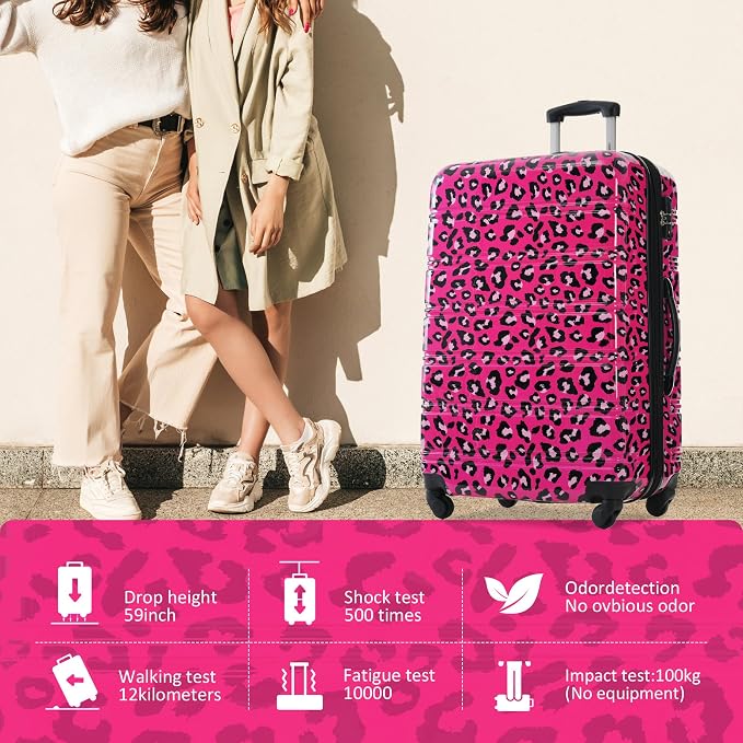 Merax Luggage Sets 3 Piece,Hardside Expandable Suitcase Set 20+24+28 IN | Lightweight Leopard Luggage with Spinner Wheels,Leopard Hot Pink - Image 8