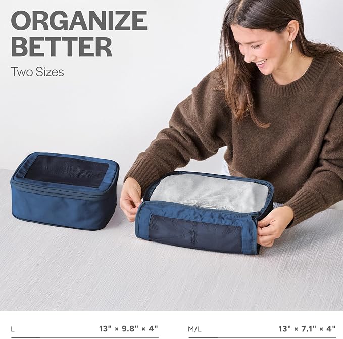 Aerotrunk Compression Packing Cubes for Travel - Luggage Organizer Bags - Double Zipper Packing Cubes for Suitcases (2-Pack, Dark Blue) - Image 3