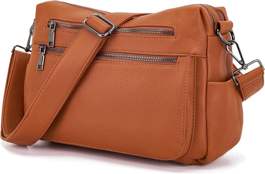YZAOLL Large Crossbody Shoulder Bag for Women Vegan Leather Tote with Adjustable Wide Strap Work Purse with 10 Pockets