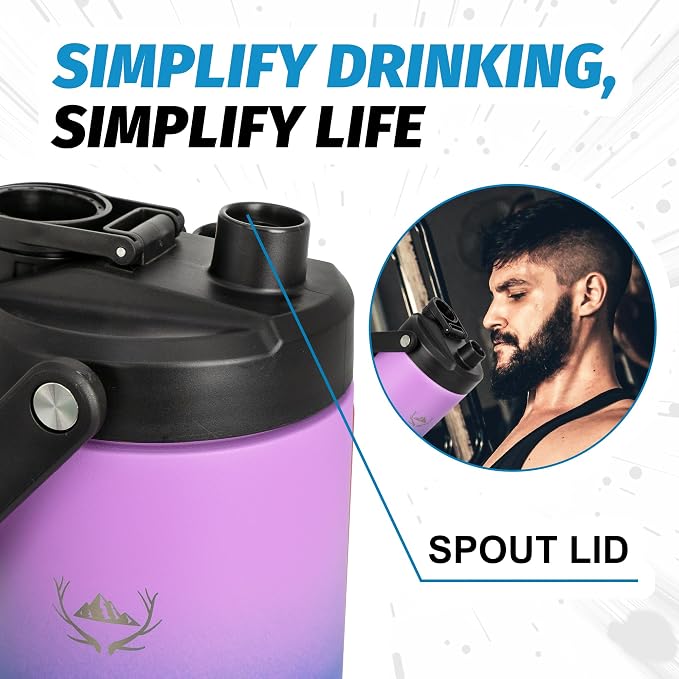 NATURE PIONEOR 64 oz Insulated Water Bottle Jug with Carrier Bag | 18/8 Food-grade Stainless Steel, Double Vacuum Insulation, Wide-Mouth, Straw & Spout Lid, Strap, Camping, Hiking, Gym, Work - Image 3