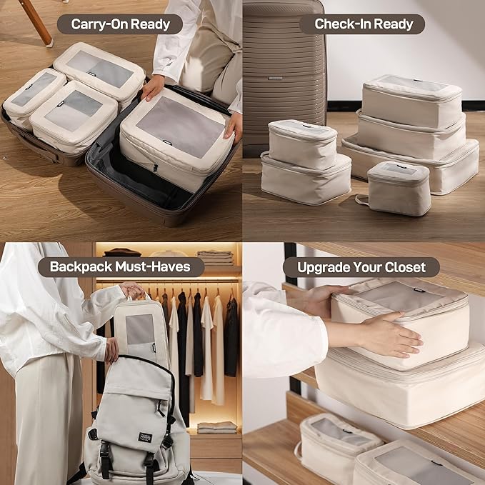 EPICKA TripCozy Compression Packing Cubes - 4 Set Durable Travel Organizer Bags with Mesh Top, Expandable Travel Accessories for Carry on, Luggage, Suitcase, Backpack (Beige) - Image 6
