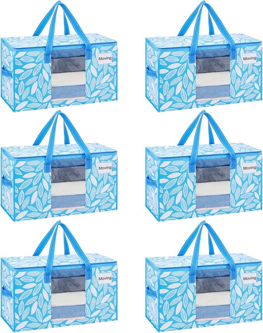 VENO 6 Pack Heavy Duty Moving Bags, Clothes and Comforter Storage Bags with Clear Window, College Dorm Essentials Packing Supplies, Foldable Boxes Alternative (Spring Breeze, 6 Pack) by Veno