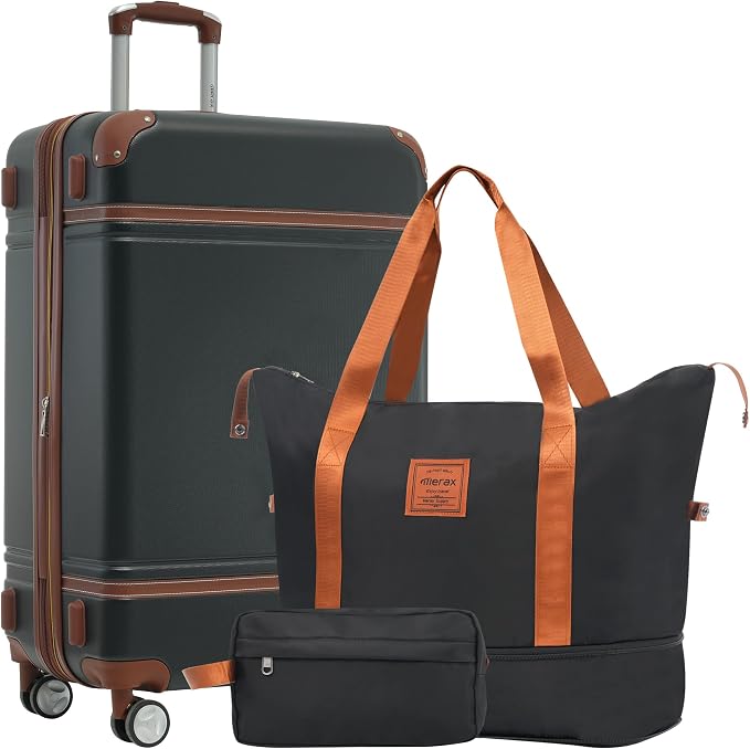 Merax Luggage Set,28 IN Hardside Suitcase with Duffel Bags,3 Piece Expandable Luggage with Spinner Wheels, Vintage Luggage with TSA Lock Lightweight,(Black) by Merax