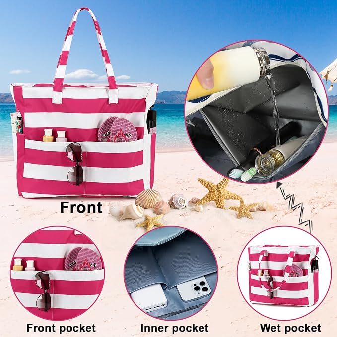 Bluboon Waterproof Beach Tote Pool Bags for Women Ladies Extra Large Carry On Bag With Wet Compartment for Weekender Travel - Image 6