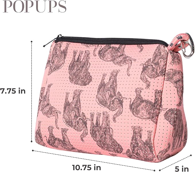 POPUPS Large Makeup Bag with Zipper - Waterproof Neoprene Cosmetic Bag 7.7 x 10.75 x 5 inches - Image 3
