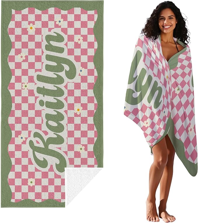 JML Personalized Beach Towel with Name, Custom Flower Beach Towel, Customized Microfiber Pool Towel, Quick Dry & Absorbent Swim Towel for Adult,Anniversary, Birthday, Summer Holiday,Vacation - Image 2