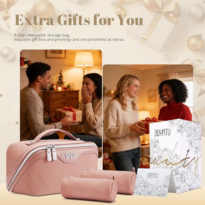 BOYATU Travel Makeup Bags for Women: Vintage Roman Column Texture | Each Journey, Quiet Luxury Serenity - 3 Pcs Set Large Capacity Cosmetic Bag Organizer Toiletry Purse(Pink) - Image 7