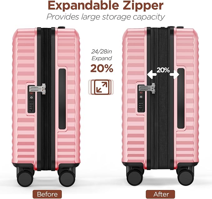 SHOWKOO Luggage Sets 3 Piece Hardside Expandable Suitcase with Double Spinner Wheels Tsa Lock, (Pink, 5 piece set) - Image 5