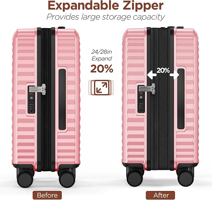 SHOWKOO Suitcase Hardside Expandable Luggage Set, Suitcase with Double Spinner Wheels TSA Lock 3 Piece Set Pink (DB/TB/24in) - Image 7