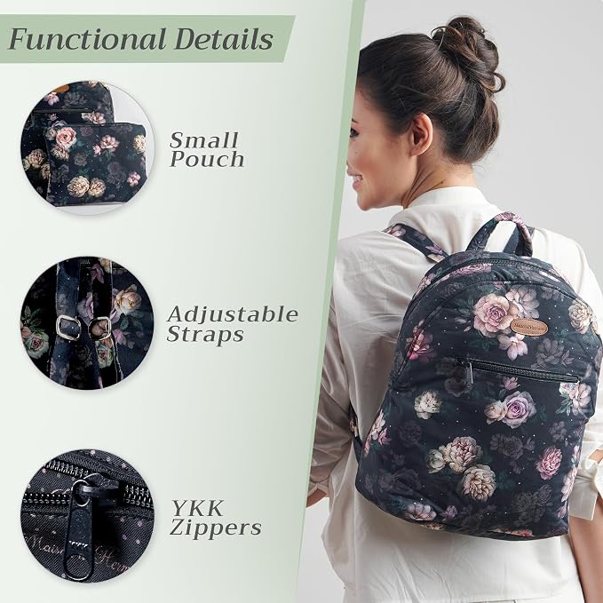 Maison d' Hermine Backpack for Women Men Cotton Shoulder Multipurpose Rucksack with Small Pouch Lightweight Multi Pocket Bag for Travel Work Beach Perfect for Spring Summer (Moody Florals) - Image 4