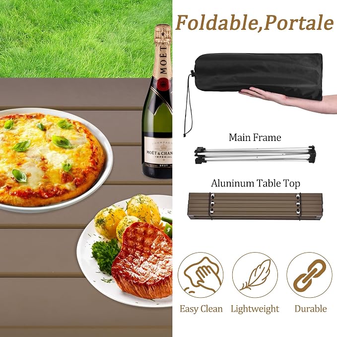 Grope Portable Camping Table with Aluminum Table Top, Folding Beach Table Easy to Carry, Prefect for Outdoor, Picnic, BBQ, Cooking, Festival, Beach, Home (Coffee-S) - Image 4