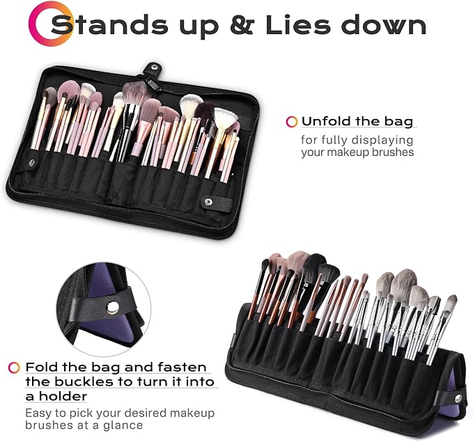 BYOOTIQUE Travel Makeup Brush Bag Foldable Holder Organizer Portable | ArtistPortable Stand-up Cosmetic Bag,Artist Storage with Multiple Pockets,Makeup Artist Brush Organizer - Image 3