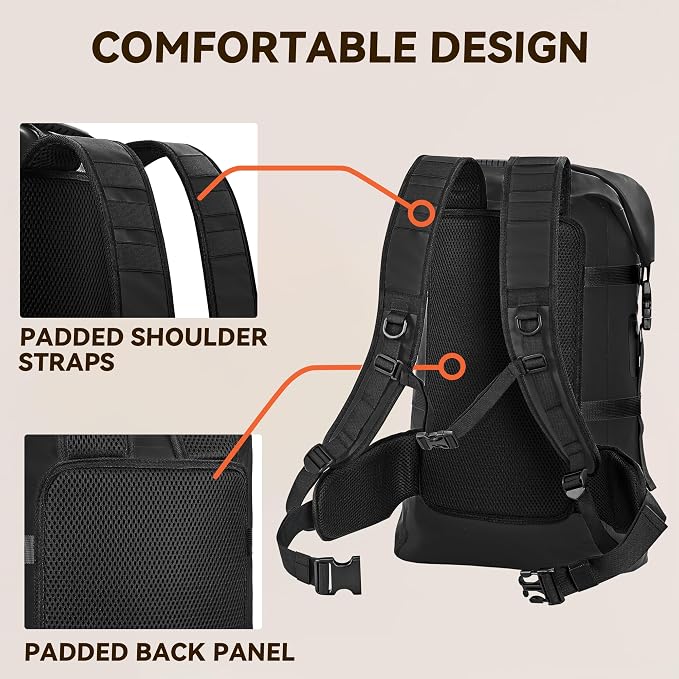 HEETA Dry Bags Waterproof Backpack 40L for Men & Women, Roll Top Heavy Duty Cushioned Hiking Backpack for Kayaking Boating Paddle Boarding Fishing Travel Camping Beach Vacation Cruise Ship Essentials - Image 6
