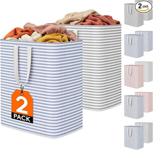 Lifewit 2 Pack Laundry Basket 100L Each, Collapsible Clothes Hamper with Reinforced Handles, Freestanding Waterproof Design for Bedroom and Laundry Room, Grey&Blue 200L Total by Lifewit