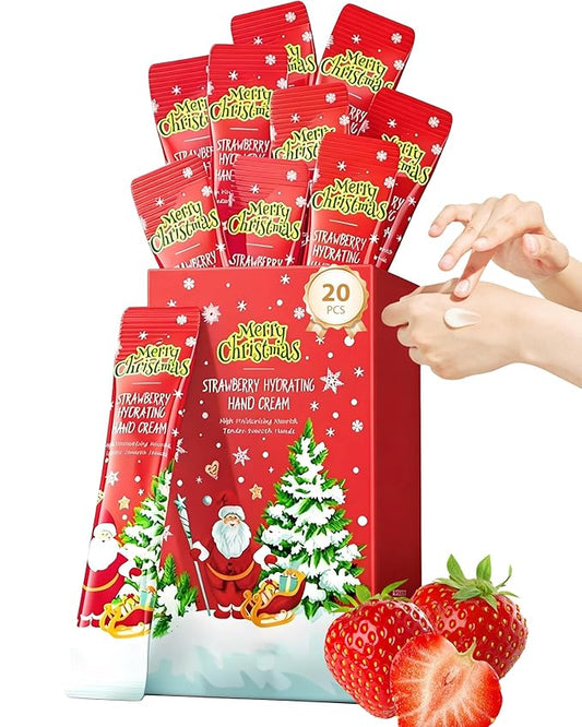 Christmas Mini Hand Cream Gift Set,20 Pcs Mini Hand Cream Lotion for Women Dry Cracked Hands Strawberry,Travel Size Bulk Moisturizing Hands Skin Care Christmas Stocking Stuffers Favors Birthday Gifts