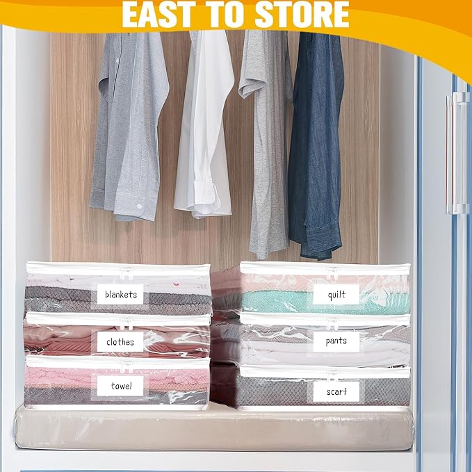Kikerike Plastic Storage Bags with Easy-Glide Zipper, Pack of 8, Durable Clear Vinyl Zippered Storage Bags for Clothes Sweaters Comforters Blankets Sheets Bedding (18 x 15 x 4 Inch, White) - Image 2