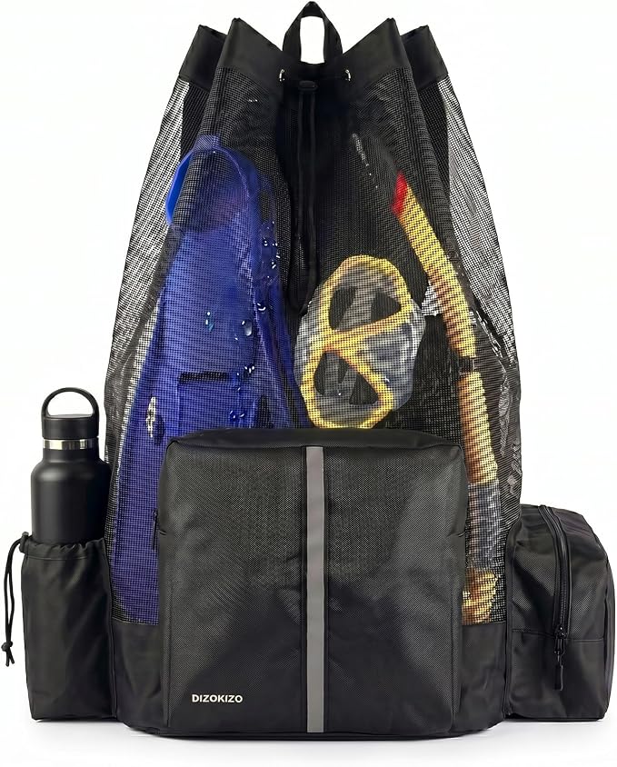 XL Mesh Scuba Diving Backpack, 110L Extra Large Dive Gear Bag with Multiple Pockets, Holds Mask Fins Wetsuit, Multipurpose Snorkeling Bag for Beach Kayaking Travel by Dizokizo