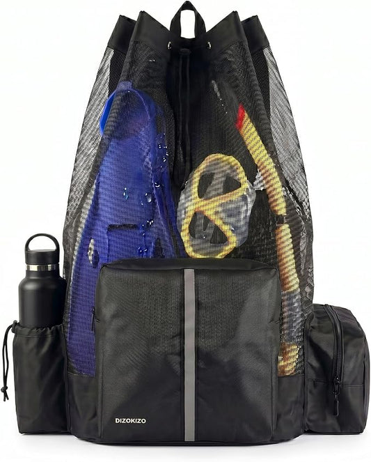 XL Mesh Scuba Diving Backpack, 110L Extra Large Dive Gear Bag with Multiple Pockets, Holds Mask Fins Wetsuit, Multipurpose Snorkeling Bag for Beach Kayaking Travel by Dizokizo