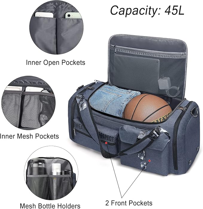 Gym Bags for Men Gym Duffle Bag Backpack 3-Way Sports Duffel Bags for Men with Shoe Compartment & Wet Pocket, Fitness Workout Training Bag, Blue - Image 4
