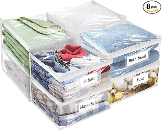 Kikerike Plastic Storage Bags with Easy-Glide Zipper, Pack of 8, Durable Clear Vinyl Zippered Storage Bags for Clothes Sweaters Comforters Blankets Sheets Bedding (23.6 x 16.9 x 13.8 Inch, White) by Kikerike