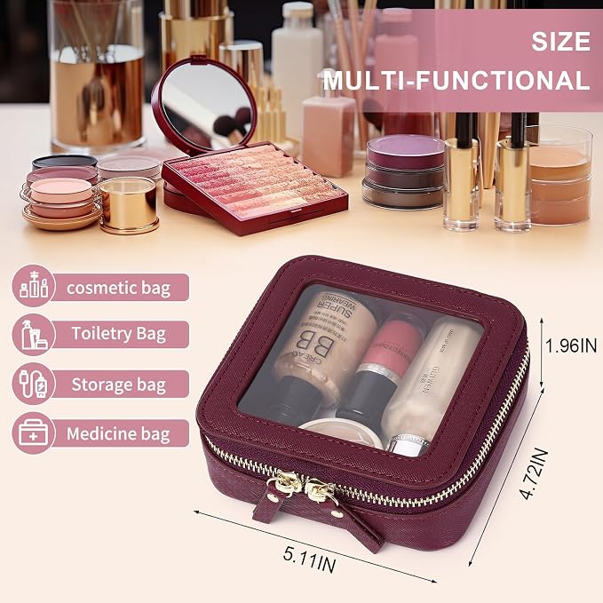 Pinkmik Small Clear Mini Makeup Bag, Burgundy, MINI-1 | Cosmetic Case & Toiletry Bag, Zipper Closure, Purse Organizer, Car Essentials - Image 3
