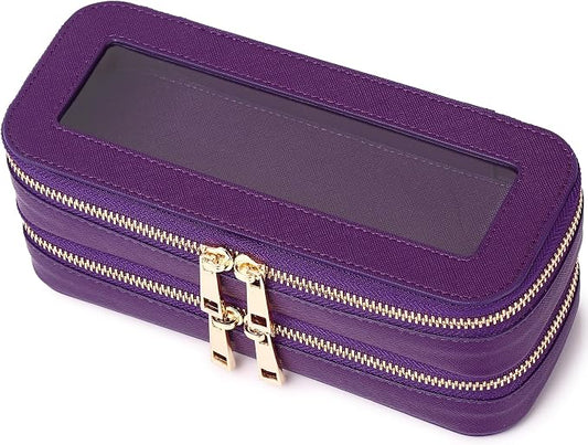 Pinkmik Double Layer Makeup Bag, D.Purple | Makeup Brush Case, Waterproof, Travel Cosmetic & Toiletry Organizer, Car Essentials for Women by Pinkmik