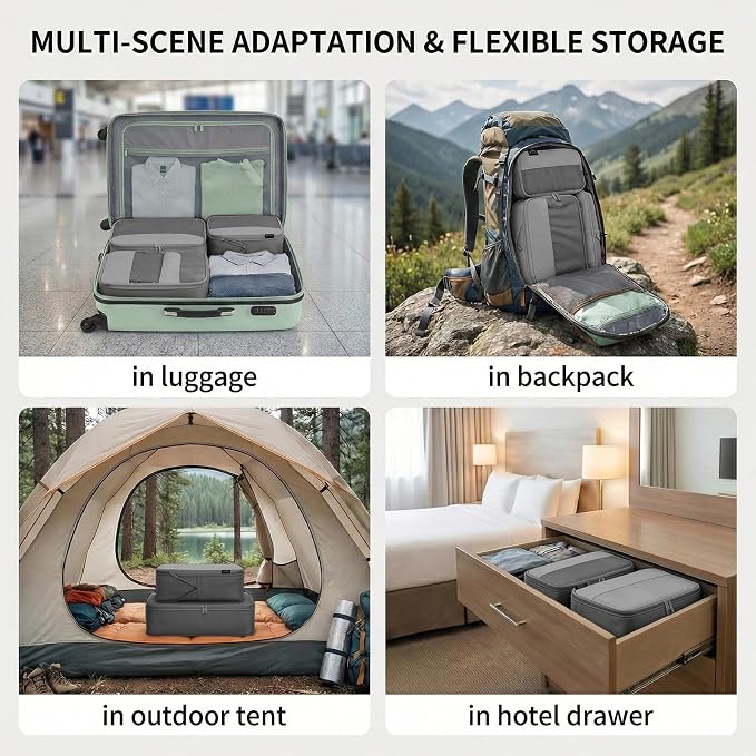 4 Piece Compression Packing Cubes for 3–7 Day Travel, Space Saving Travel Organizers with Breathable Mesh, Double-Zipper Packing Cubes for Carry-On & Suitcases (Silver) - Image 5