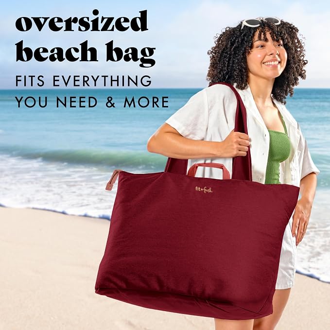 Fit & Fresh XL Beach Tote Bag for Women – XL Travel Tote with Zipper & Pockets, Oversized Canvas Pool Bag, Weekender Carry-On - Image 2