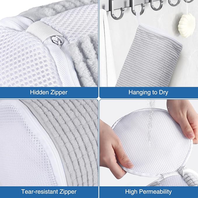 Teletrogy Shoe Laundry Bags for Washing Machine, Reusable Laundry Shoe Bag for Washer and Dryer, Fluffy Fibers 360° Wrap Around Cleaning, Adjustable Protective Shoe Trees - Home Dorm Travel, Gray - Image 6