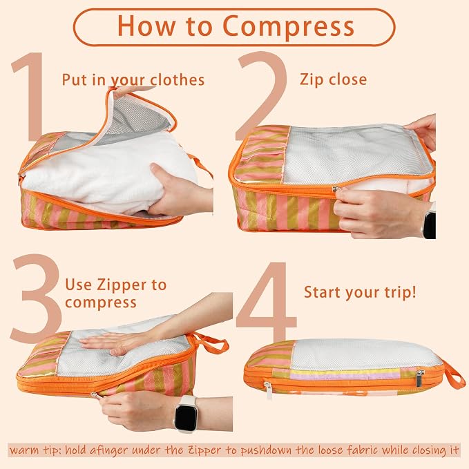 7 Pcs Compression Packing Cubes for Travel Luggage, Lightweight Suitcase Organizer Bags Set, Compression Packaging Cube for Travel Essentials, Packing Cubes for Carry on Suitcase - Image 2