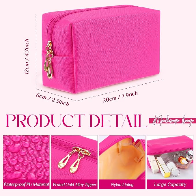 Kigeli Aesthetic Makeup Bags PU Leather Cosmetic Pouches Waterproof Plain Toiletry Bags Makeup Pouches Bulk for Women Party Gift Travel Storage Organizer(Rose Red,7.1 x 2.8 x 4.3 in) - Image 2