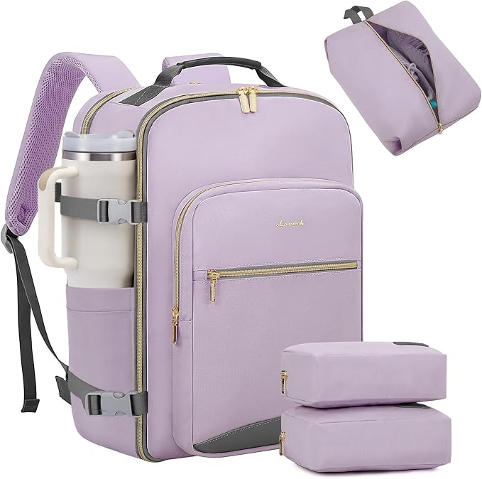 LOVEVOOK 40L Large Travel Backpack for Women Men, 17 Inch Carry on Backpack for Traveling on Airplane, Personal Item Travel Bag Airline Approved, Business Causal Weekender Backpack, Light Purple-Grey by LOVEVOOK