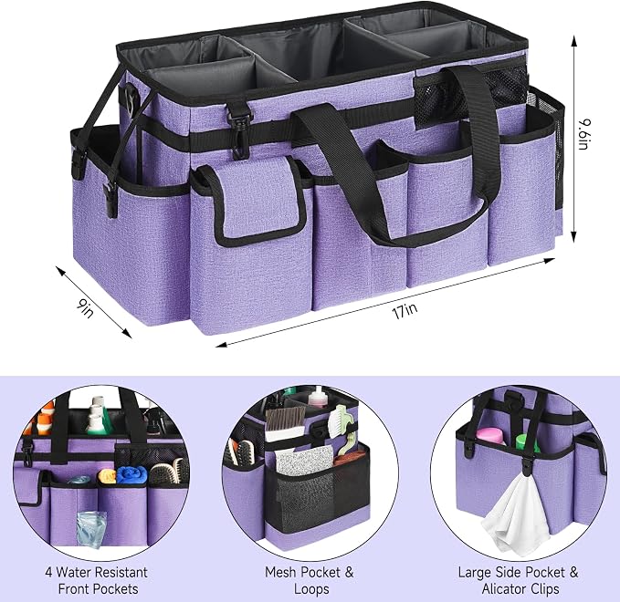 Cleaning Caddy Bag,Extra Large Cleaning Supplies Organizer with Handle for Housekeepers,Purple - Image 4