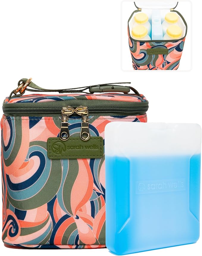 Sarah Wells Cold Gold Breastmilk Cooler with Ice Pack (Groovy) | Fully-Lined Insulated Interior, Fits 4-6 Bottles, Zippered Lid, Great for Workdays, Travel & Pumping Days, Machine Washable by SarahWells