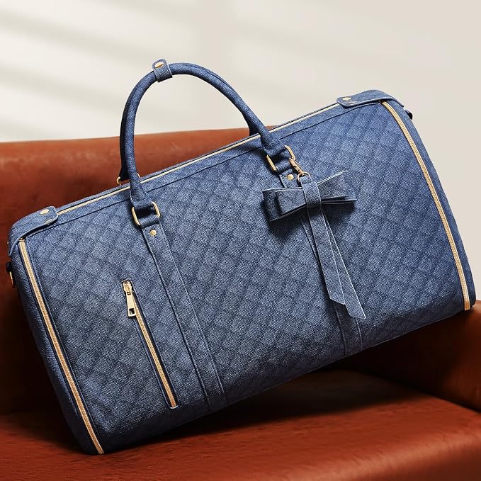 Garment Bags for Travel, Convertible Suit Travel Bag for Women, Stylish Carry On Garment Bag with Toiletry Pocket, Shoulder Strap & Shoes Compartment, 2 in 1 Foldable PU Leather Duffle Bag, Navy Blue - Image 3