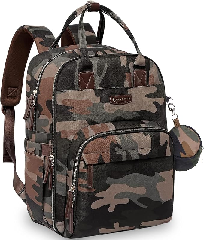 RUVALINO Diaper Bag Backpack, Multifunction Travel Back Pack Maternity Baby Changing Bags, Large Capacity, Waterproof and Stylish, Green Camo by RUVALINO