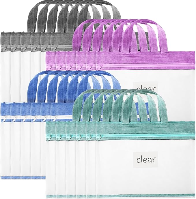 Zhehao 24 Pcs Student Book Pouches with Handle Document Bag Sew Project Bag for Quilting Mesh Zipper Pouch File Artwork Storage Organize for A4 Files, 14 x 11 Inch by Zhehao